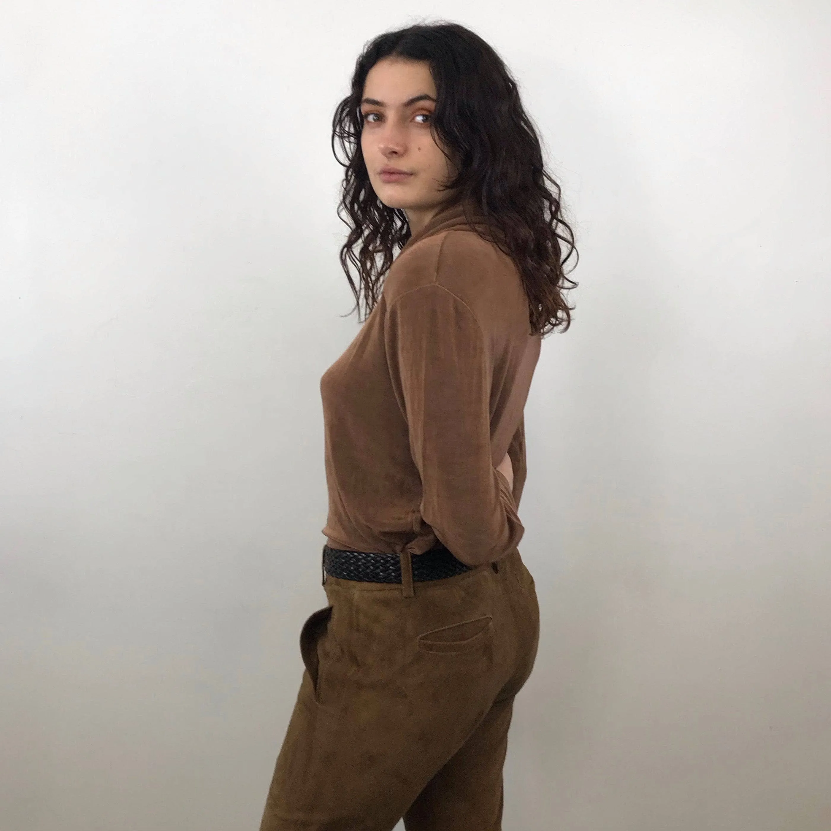1990s-2000s Medium Rise Tan Soft Suede Pants M