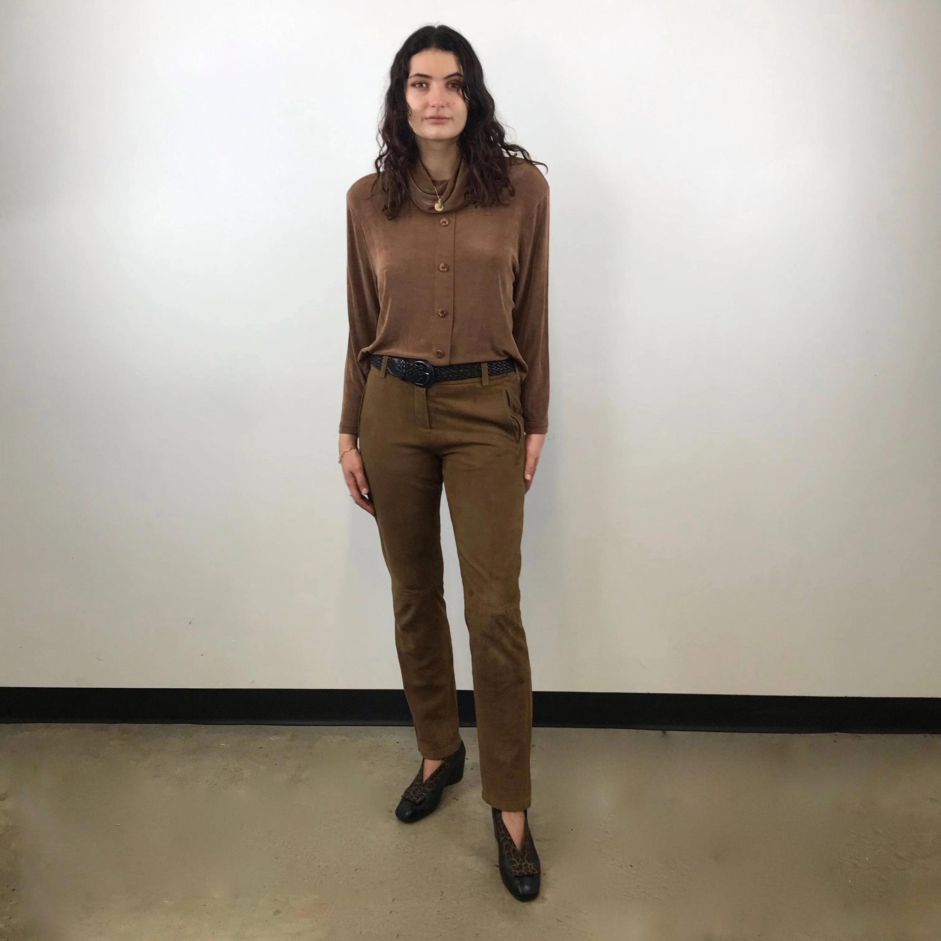 1990s-2000s Medium Rise Tan Soft Suede Pants M