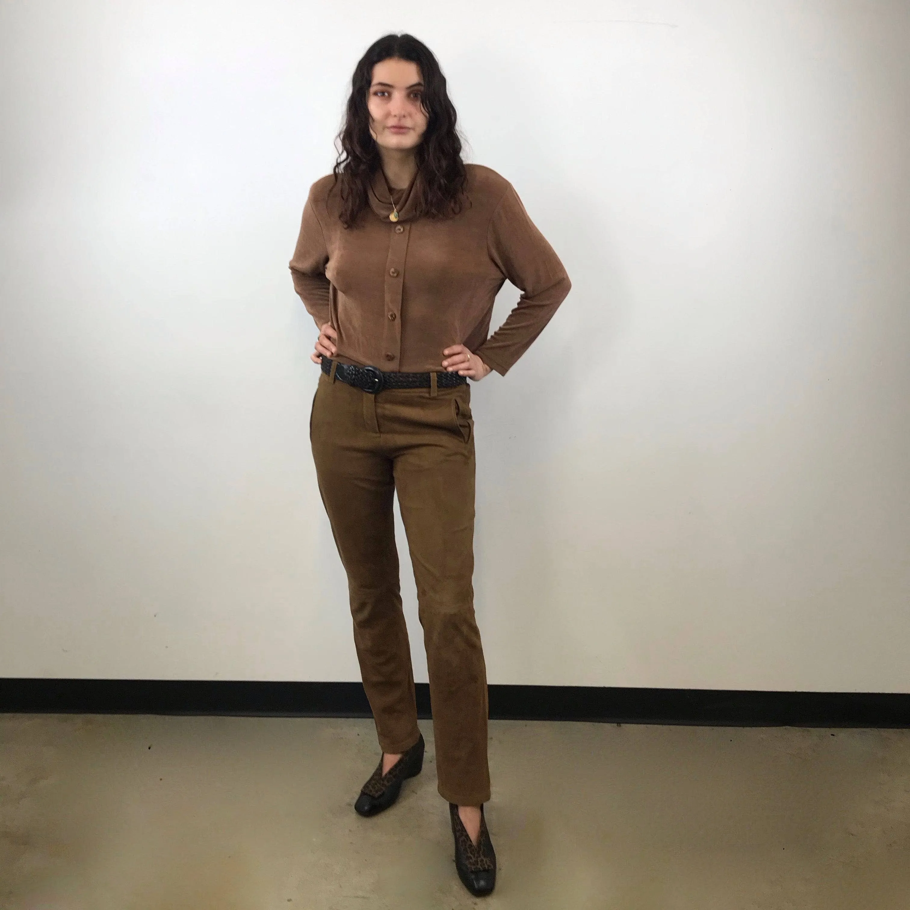1990s-2000s Medium Rise Tan Soft Suede Pants M
