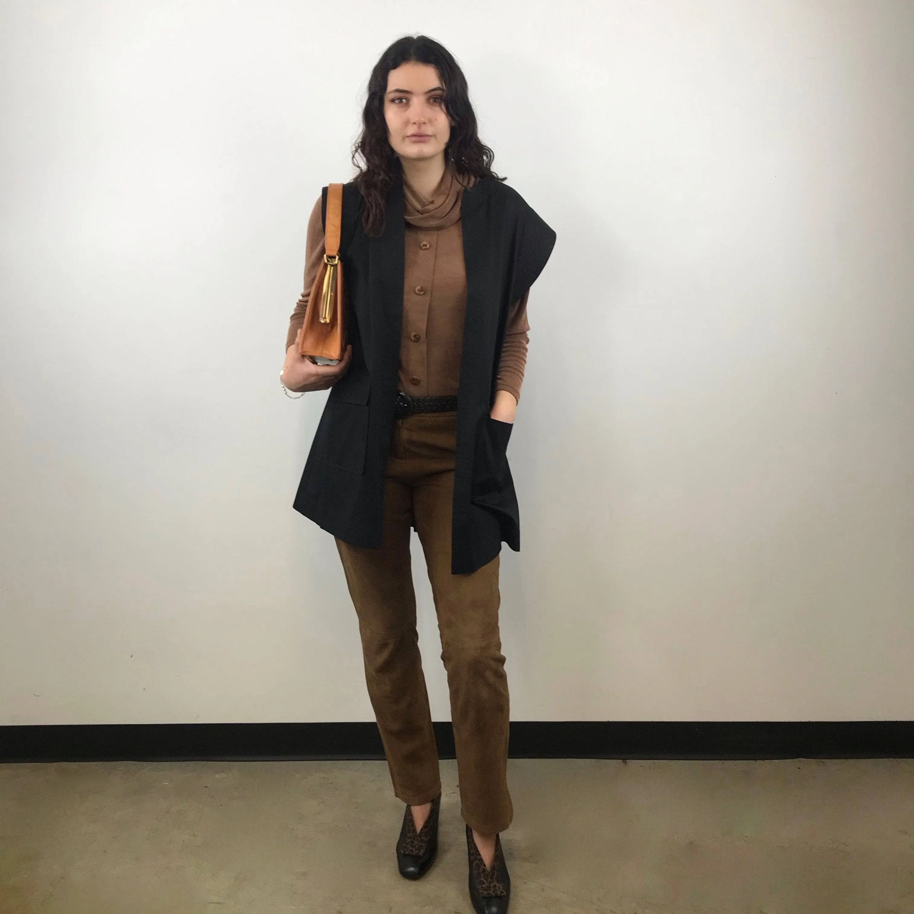 1990s-2000s Medium Rise Tan Soft Suede Pants M
