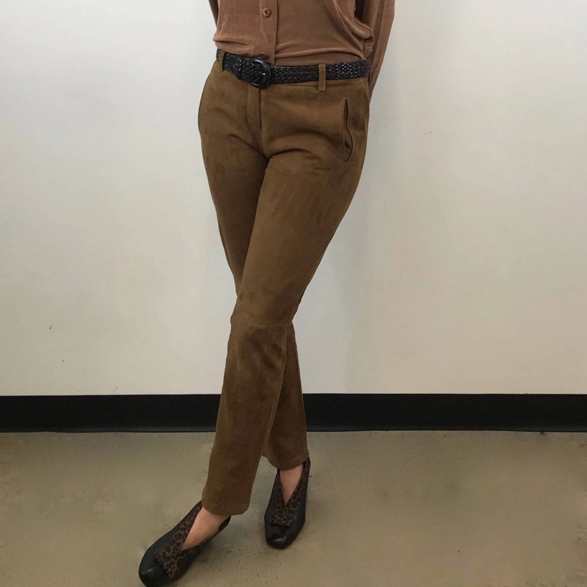 1990s-2000s Medium Rise Tan Soft Suede Pants M