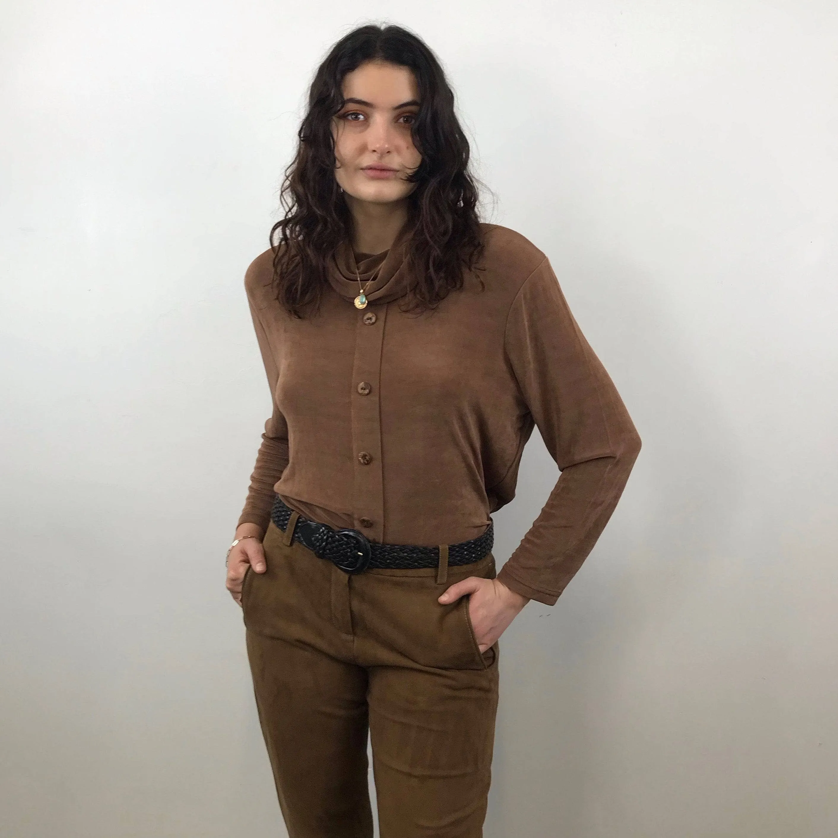 1990s-2000s Medium Rise Tan Soft Suede Pants M