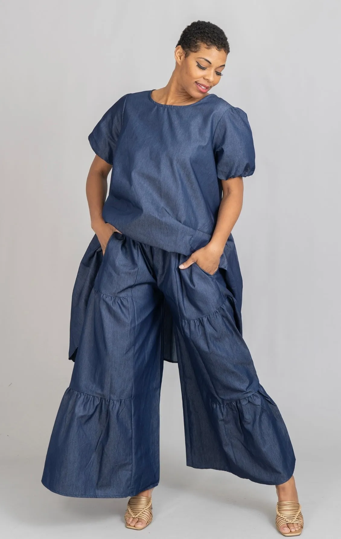 2Pc Denim Ruffle Set