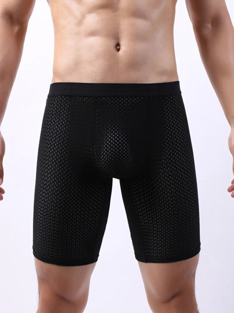 3 Pack Mens Anti-chafing Mesh Long Boxer Briefs