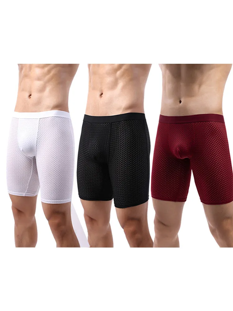 3 Pack Mens Anti-chafing Mesh Long Boxer Briefs