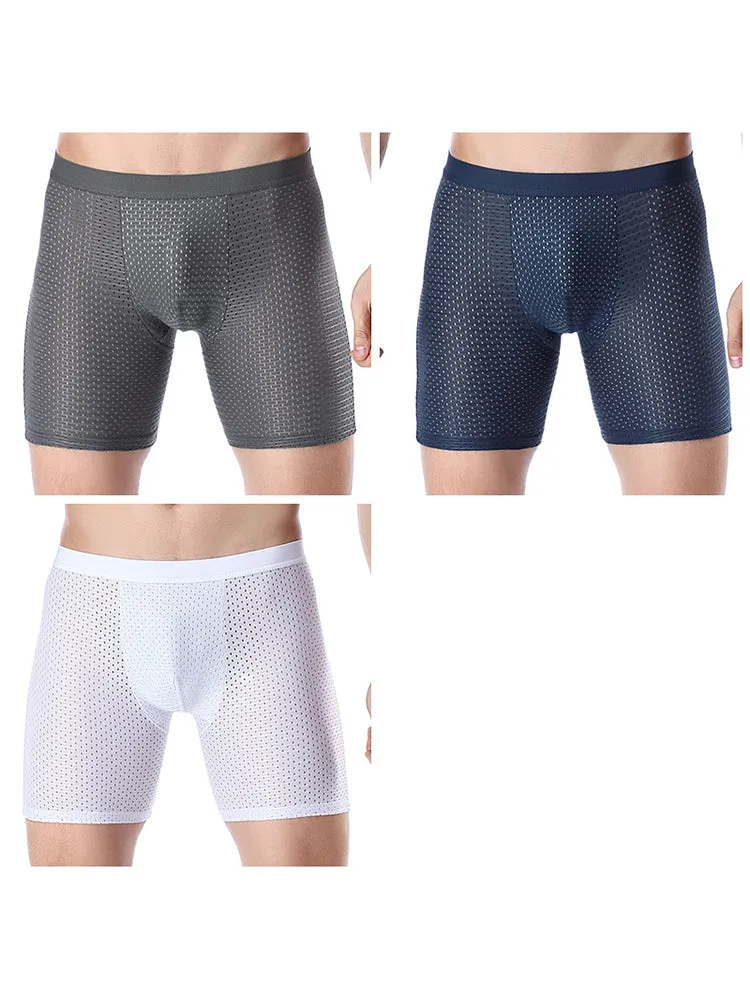 3 Pack Mens Anti-chafing Mesh Long Boxer Briefs