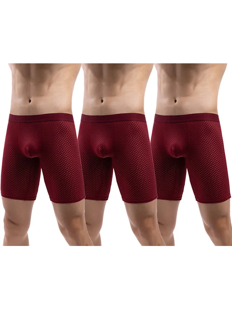 3 Pack Mens Anti-chafing Mesh Long Boxer Briefs