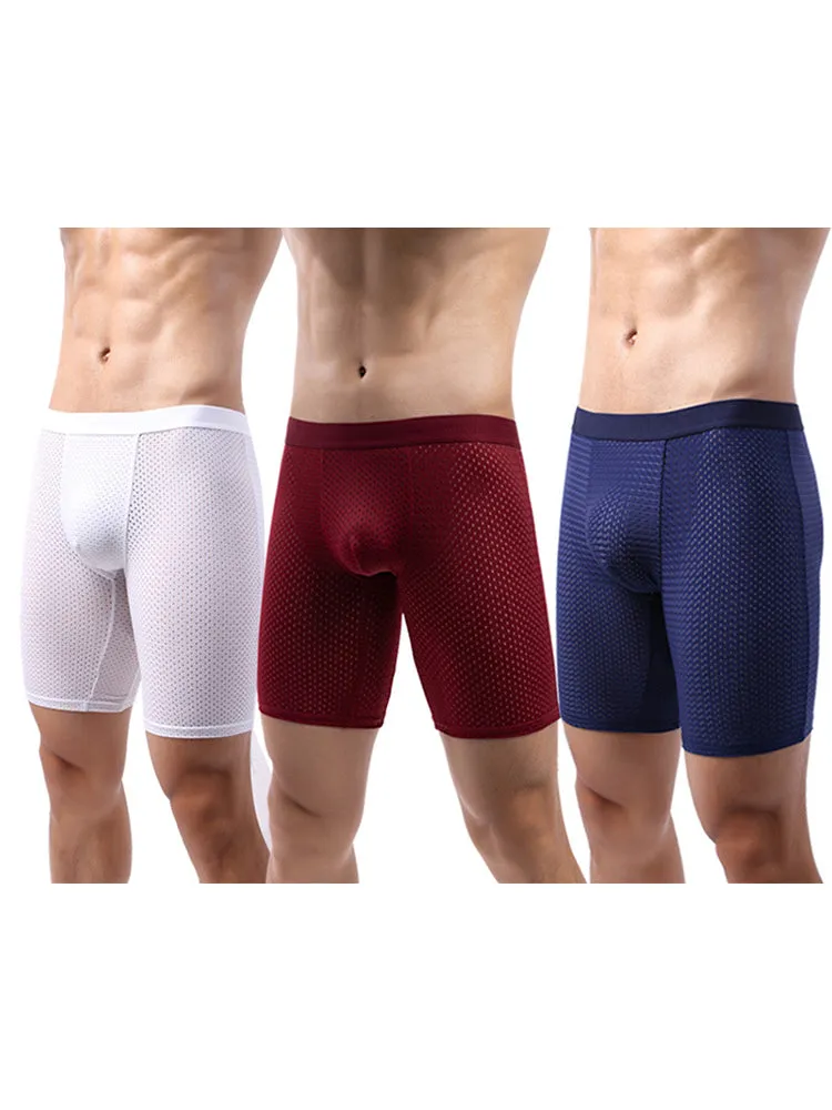 3 Pack Mens Anti-chafing Mesh Long Boxer Briefs