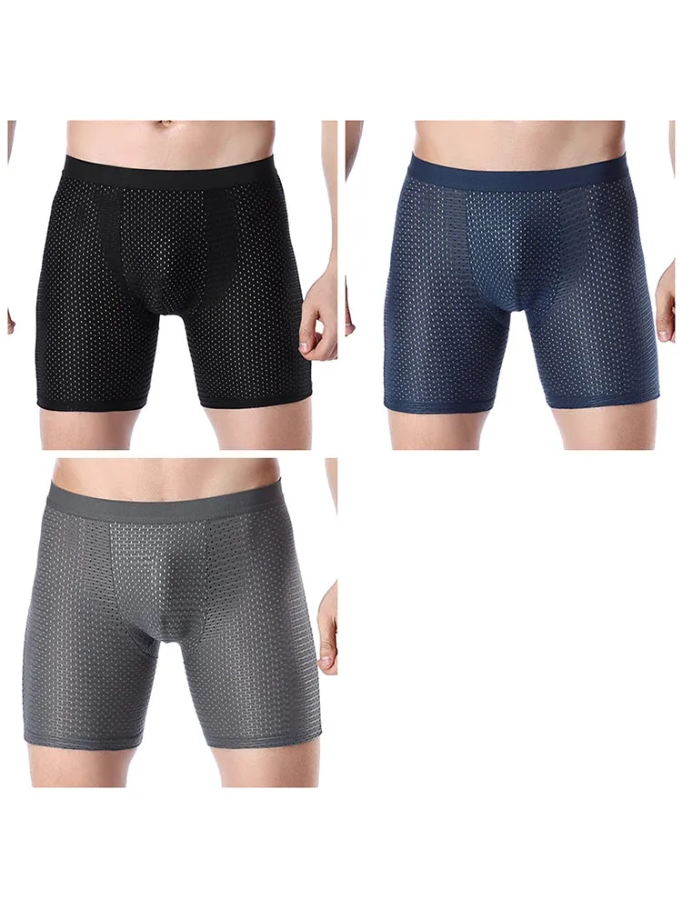 3 Pack Mens Anti-chafing Mesh Long Boxer Briefs
