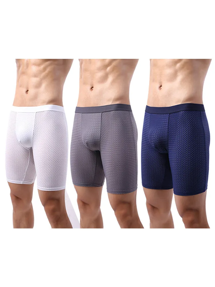 3 Pack Mens Anti-chafing Mesh Long Boxer Briefs
