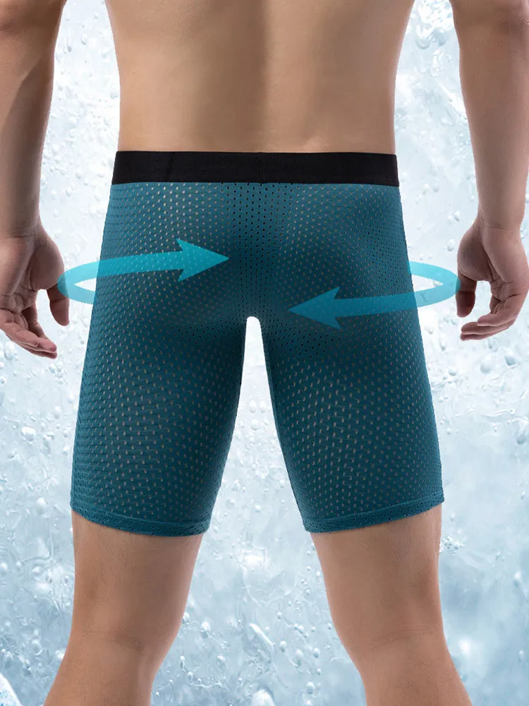 3 Pack Mens Anti-chafing Mesh Long Boxer Briefs