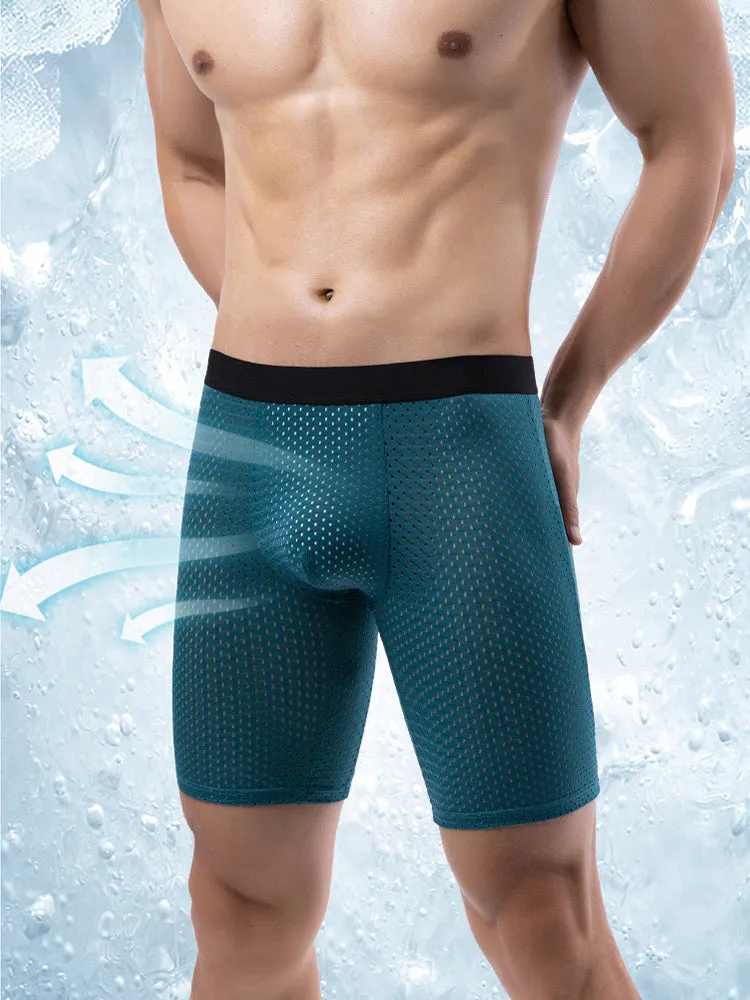 3 Pack Mens Anti-chafing Mesh Long Boxer Briefs