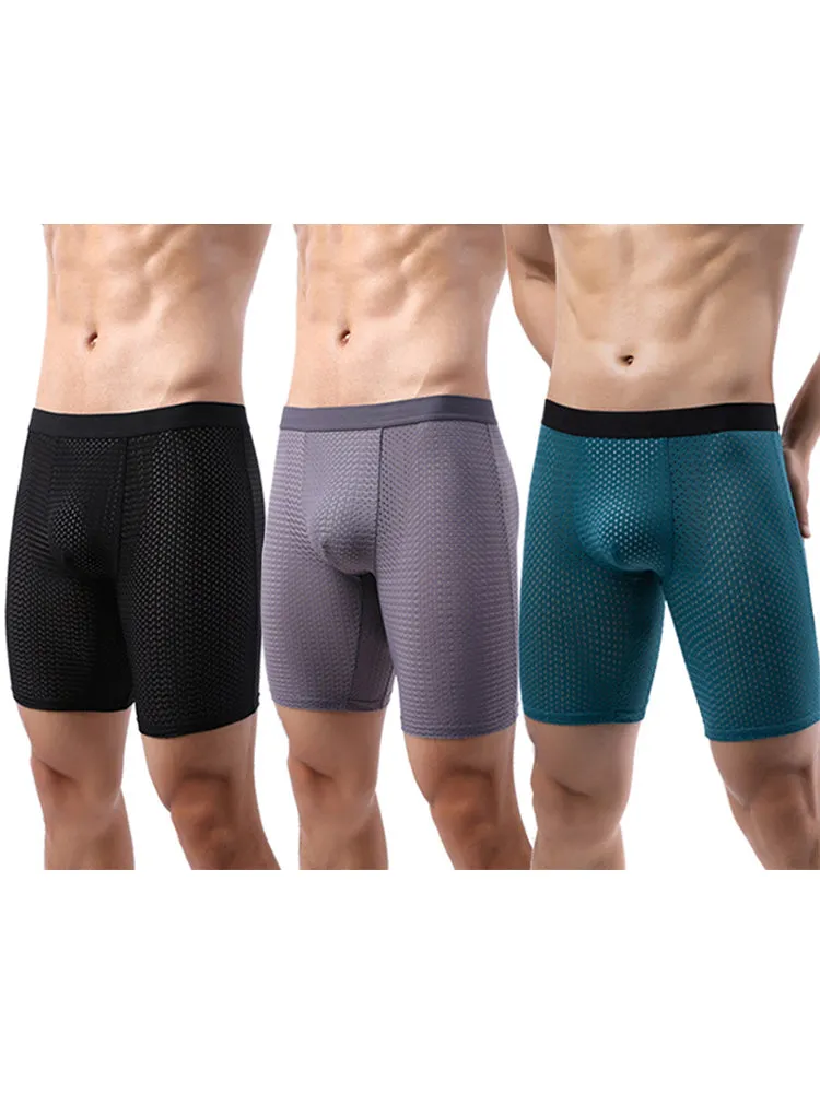 3 Pack Mens Anti-chafing Mesh Long Boxer Briefs