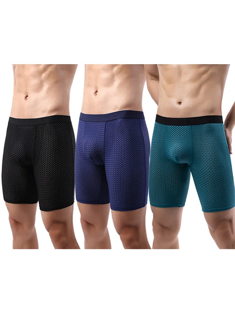3 Pack Mens Anti-chafing Mesh Long Boxer Briefs