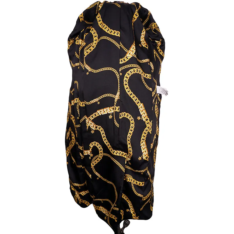 36 (US 2) NEW $3190 VERSACE Woman Black 100% WOOL Belted COAT w/ LOGO PRINT LINING