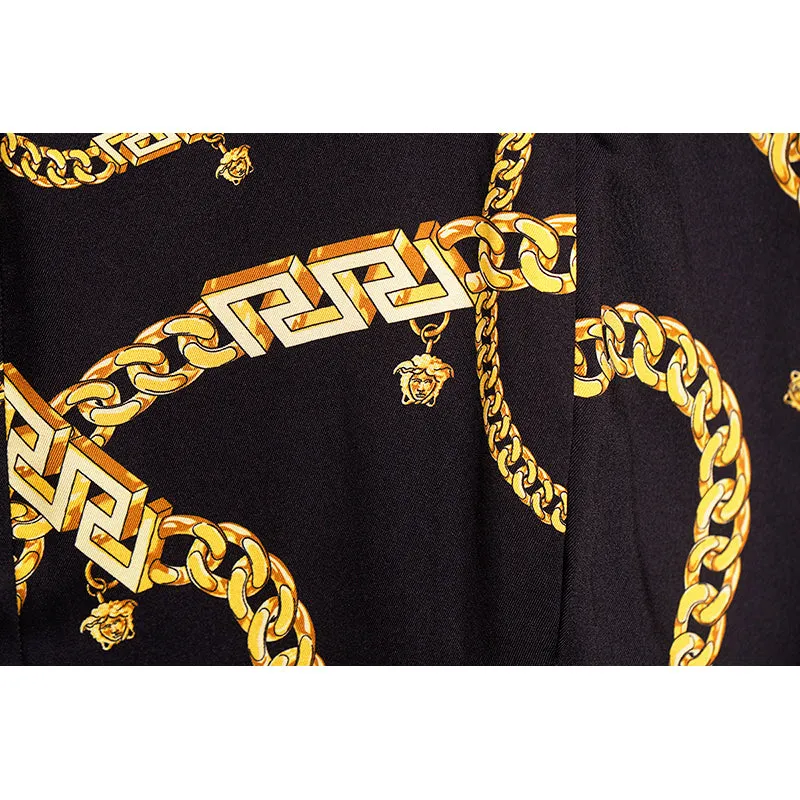 36 (US 2) NEW $3190 VERSACE Woman Black 100% WOOL Belted COAT w/ LOGO PRINT LINING