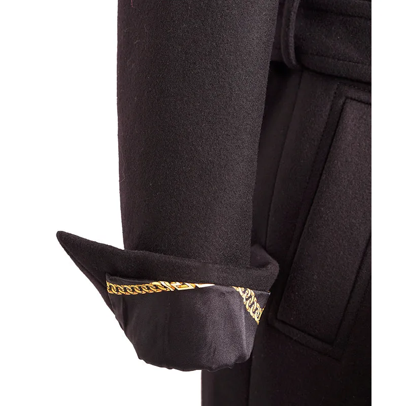36 (US 2) NEW $3190 VERSACE Woman Black 100% WOOL Belted COAT w/ LOGO PRINT LINING