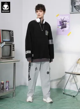 Adjustable Waist Graffiti Print Pants With 3D Pocket