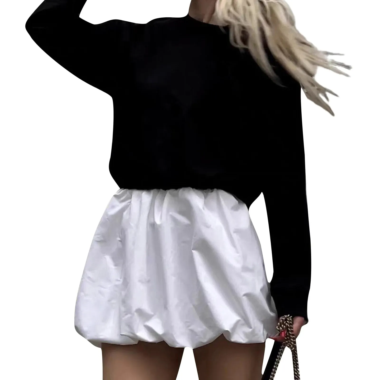 Back To School Joskaa Women's Y2K Summer Bubble Skirt Casual Solid Color/Plaid Print Elastic Mini A-Line Puffball Skirts Beach Streetwear