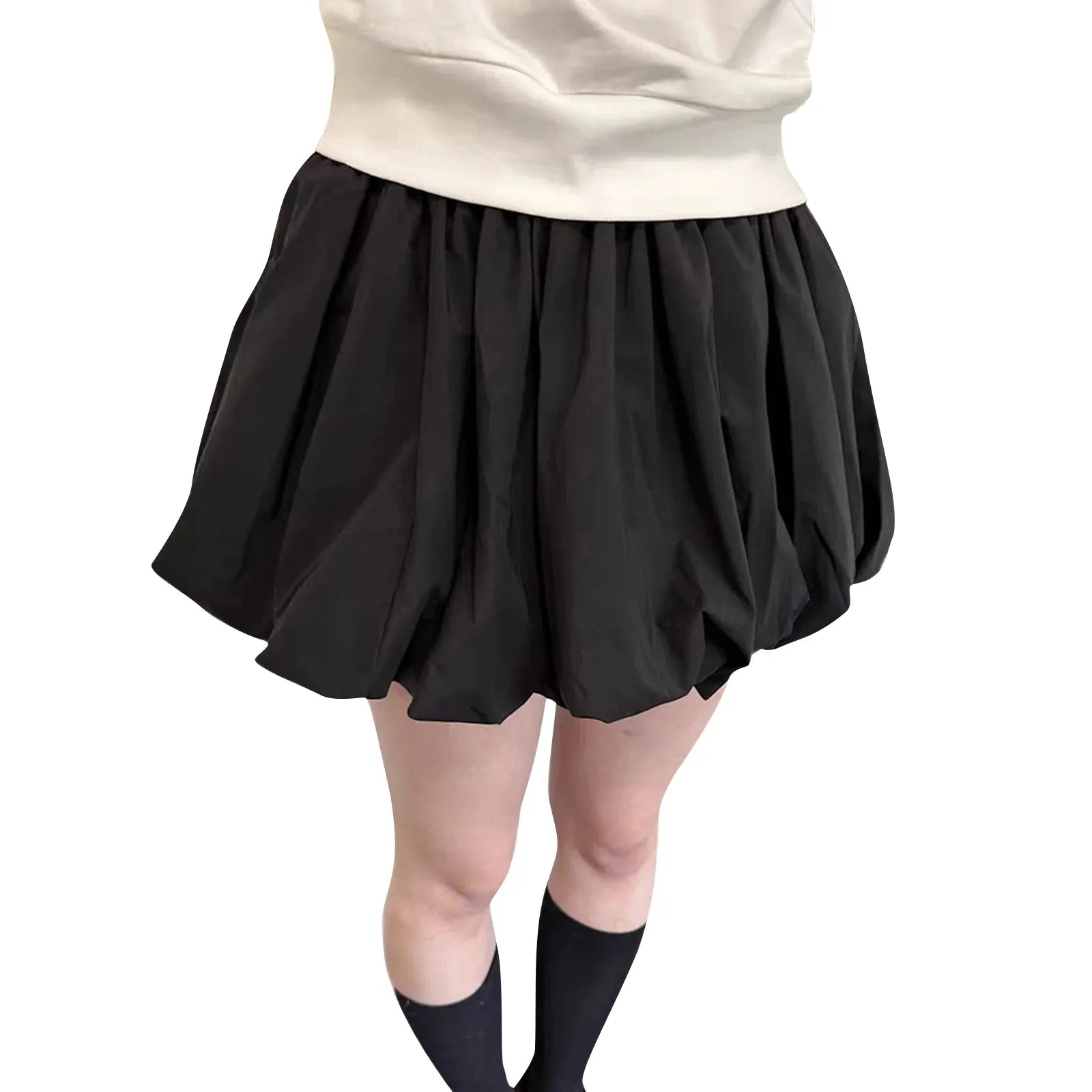 Back To School Joskaa Women's Y2K Summer Bubble Skirt Casual Solid Color/Plaid Print Elastic Mini A-Line Puffball Skirts Beach Streetwear