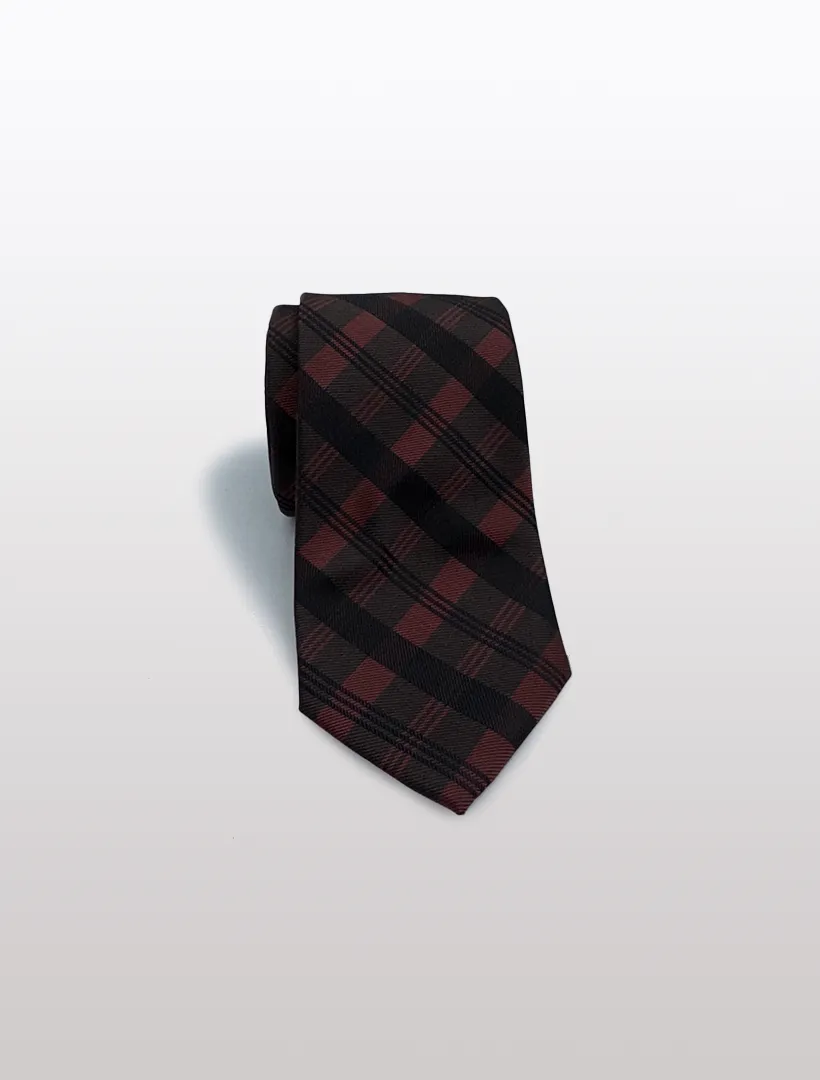 Black and Wine Tartan Patterned Microfiber Tie