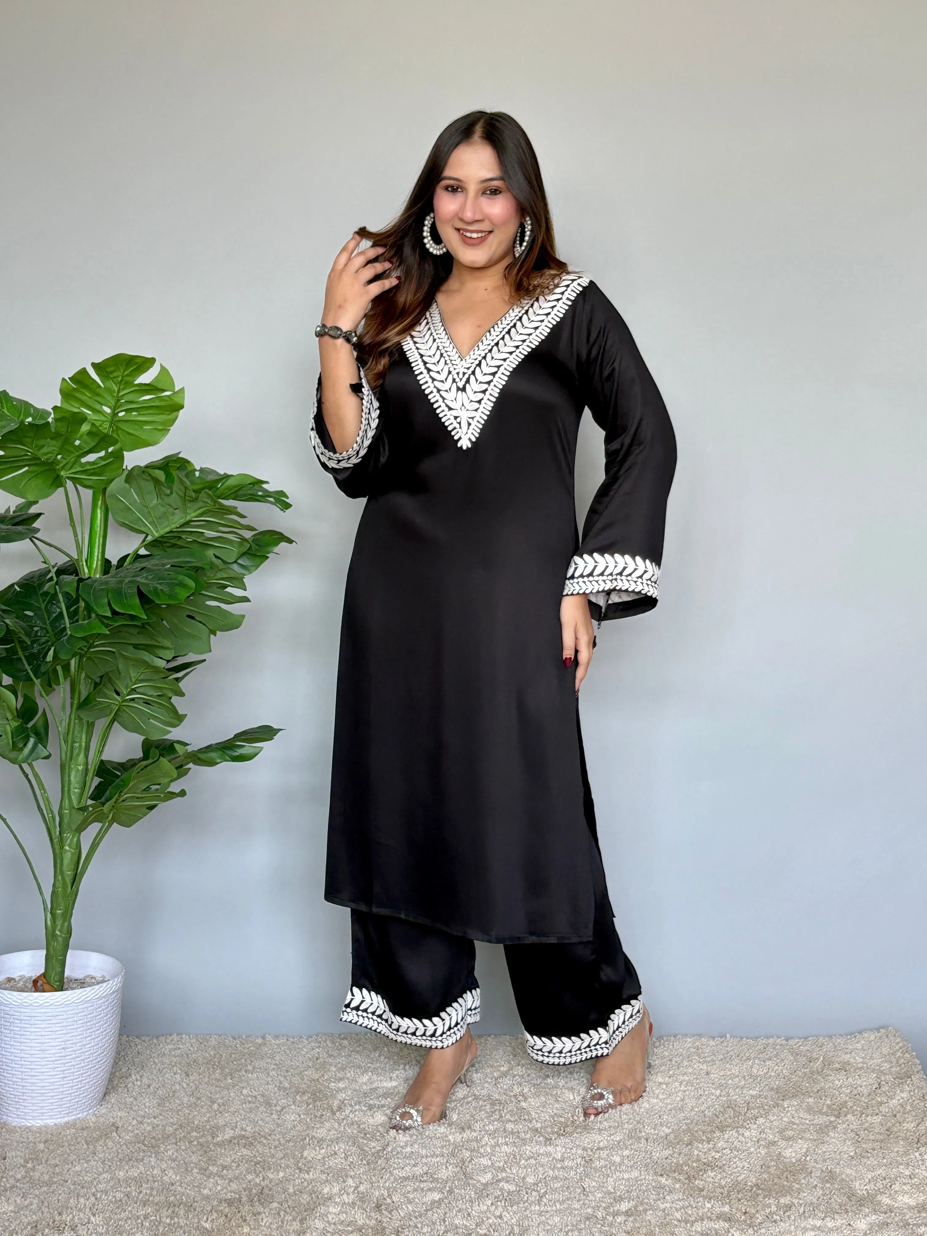 Black Embroidered 2 Piece Set