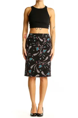 Black Floral Printed Pencil Skirt