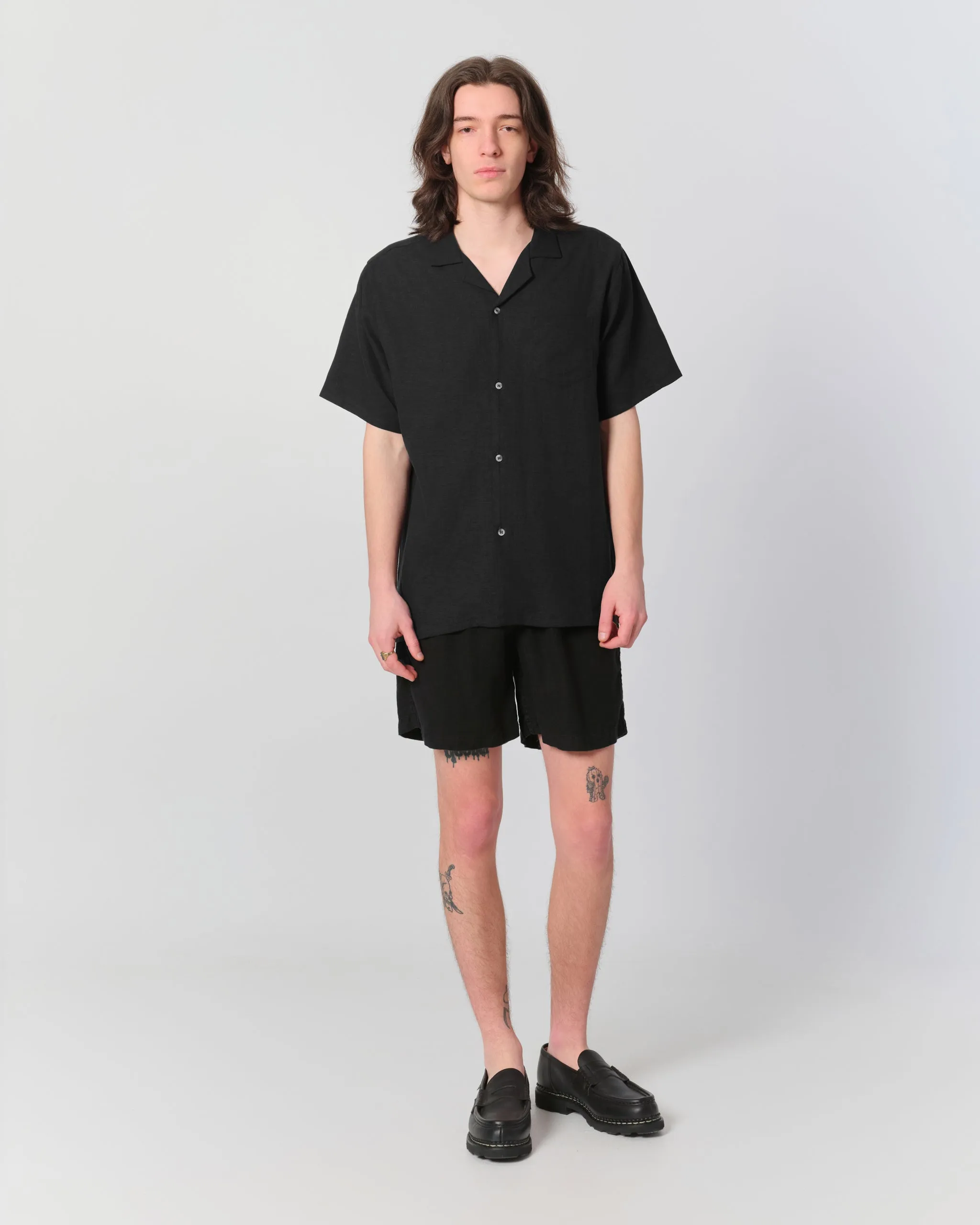 Black Linen Leisure Short