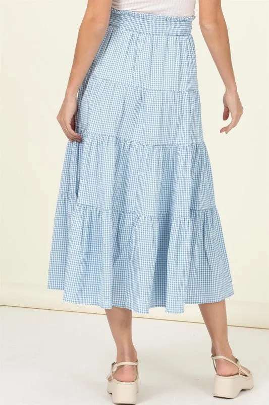 Blue Gingham Midi Skirt