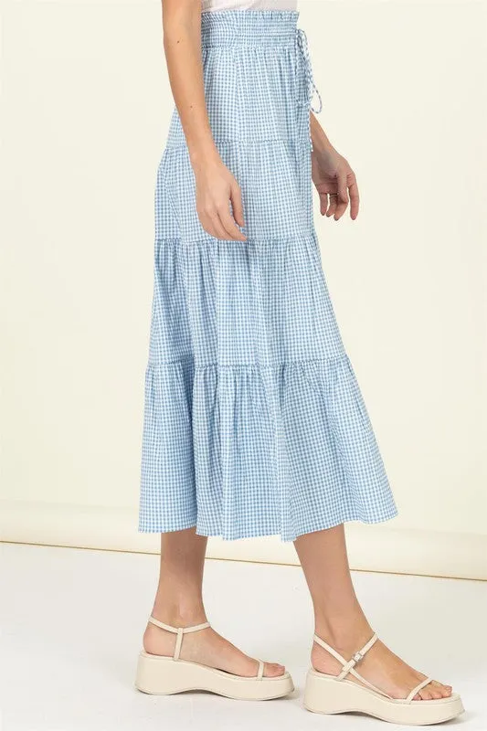 Blue Gingham Midi Skirt