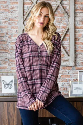 Blue Zone Planet |  Heimish Full Size Plaid V-Neck Long Sleeve Top