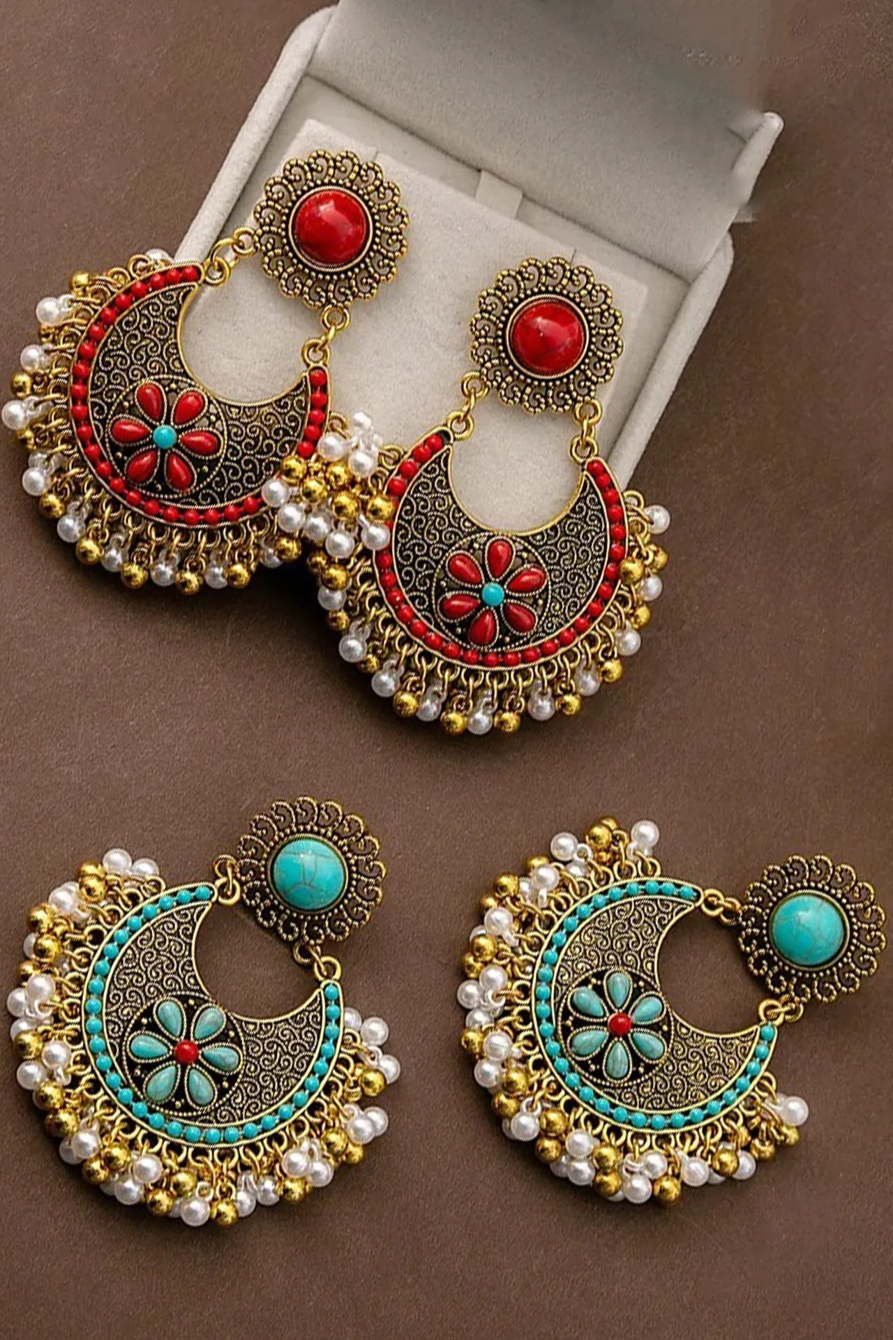 Bohemian Fashion Pearl Beads Tassel Vintage Hoop Earring (E838)