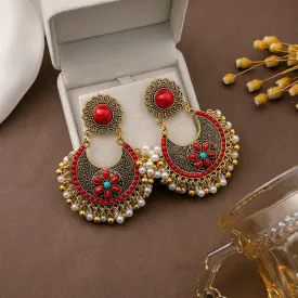 Bohemian Fashion Pearl Beads Tassel Vintage Hoop Earring (E838)