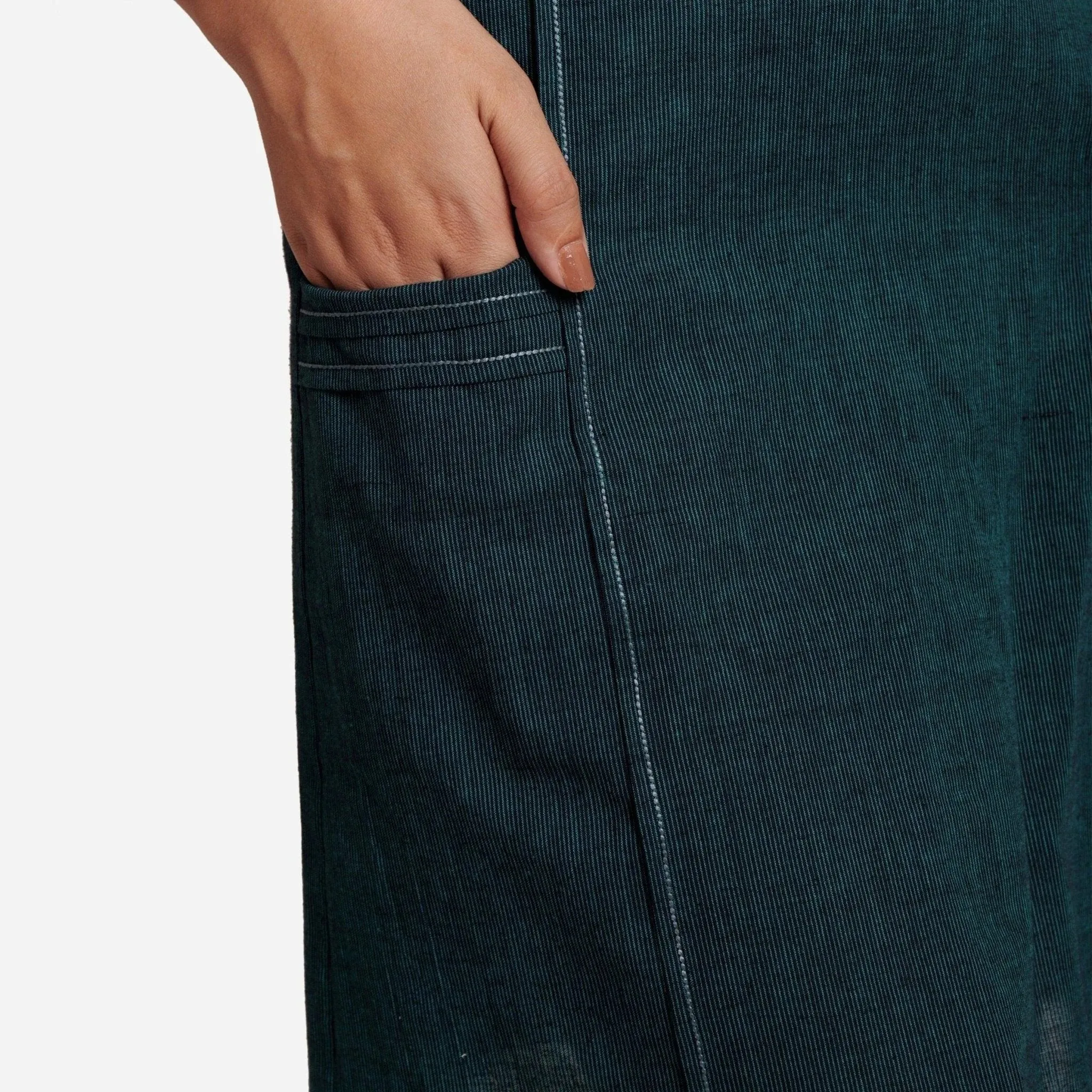 Bottle Green Cotton Mangalgiri Elasticated Short Pencil Skirt