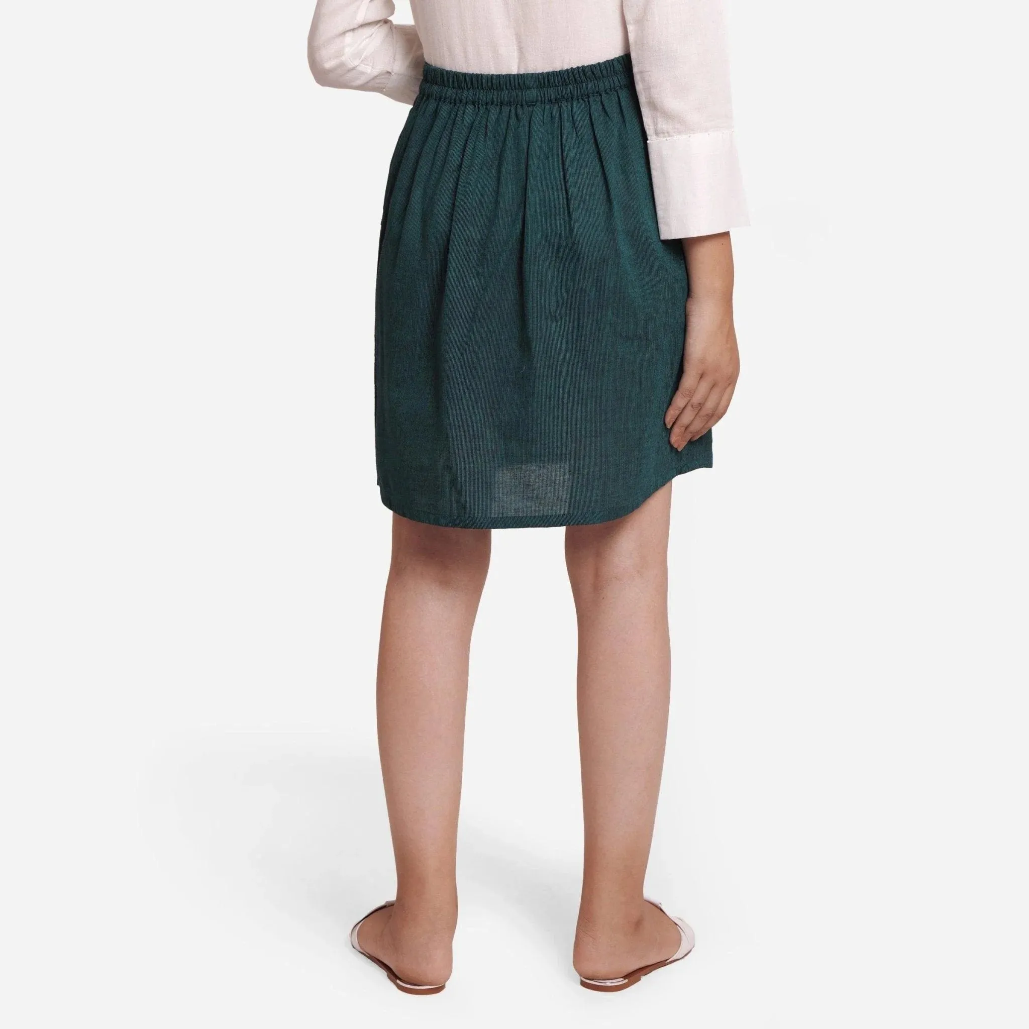 Bottle Green Cotton Mangalgiri Elasticated Short Pencil Skirt