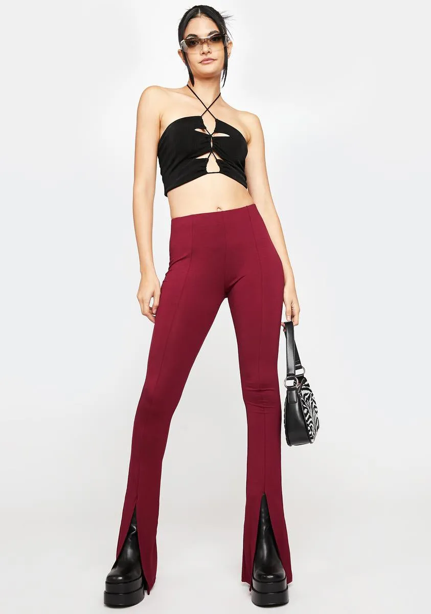 Burgundy Changing Lives Front Slit Leggings