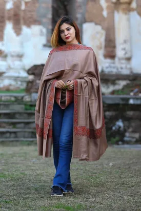 Burning Brown Colour  Kashmiri Sozni Shawl Embellished With Designer Four Sided Running Border.