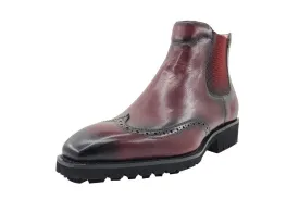 Carrucci Burgundy Slip On Men's Wingtip Boots dress casual genuine Leather