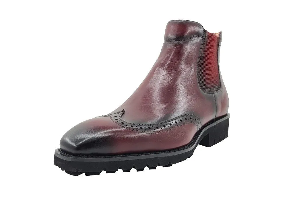 Carrucci Burgundy Slip On Men's Wingtip Boots dress casual genuine Leather