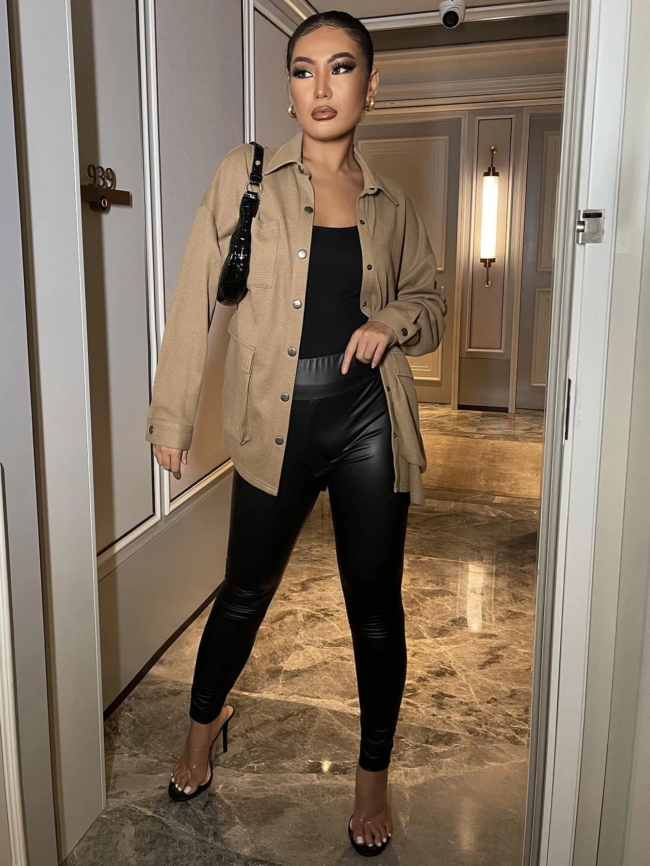 Casual Plain Button Long Sleeve Collar Long Women Coat