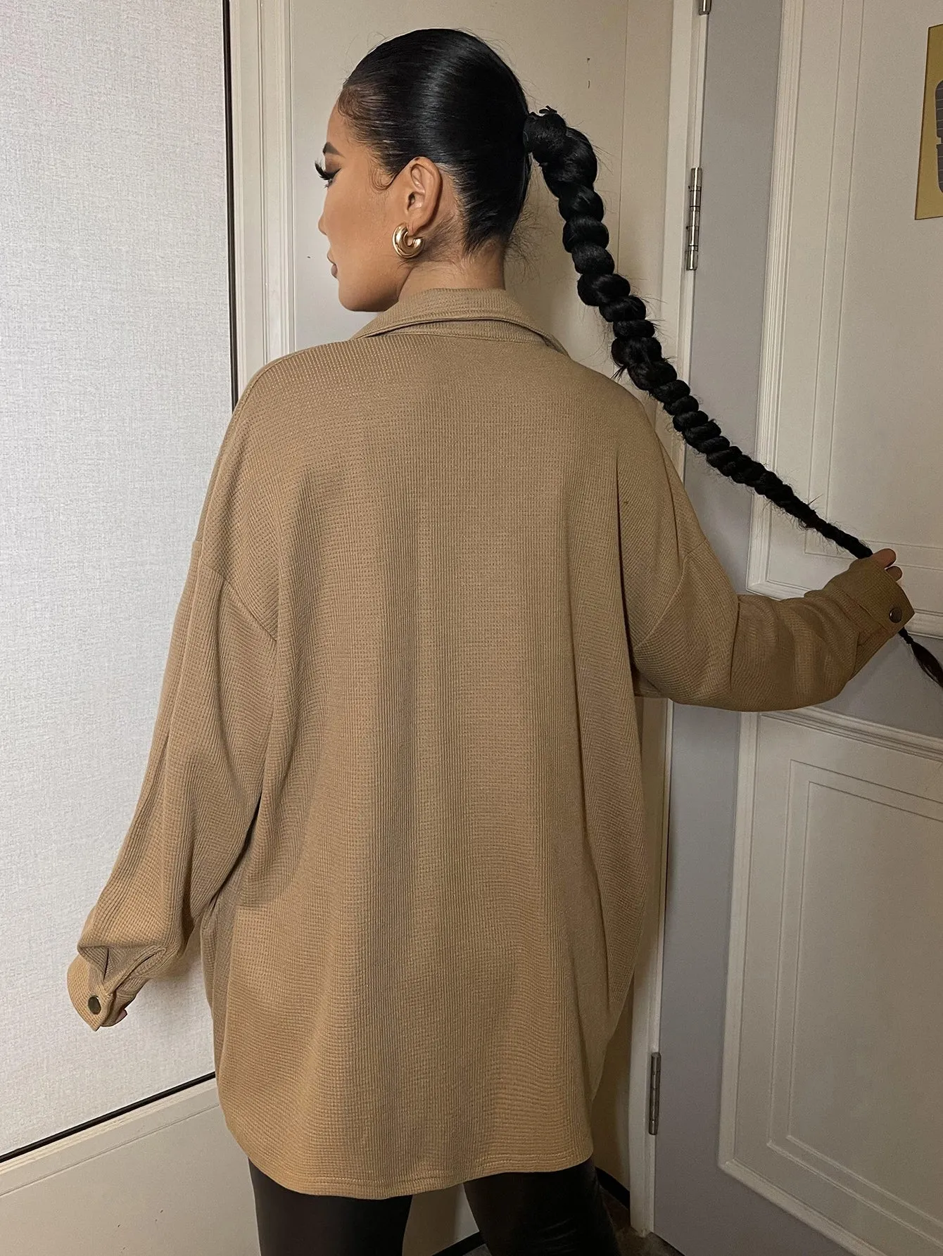 Casual Plain Button Long Sleeve Collar Long Women Coat