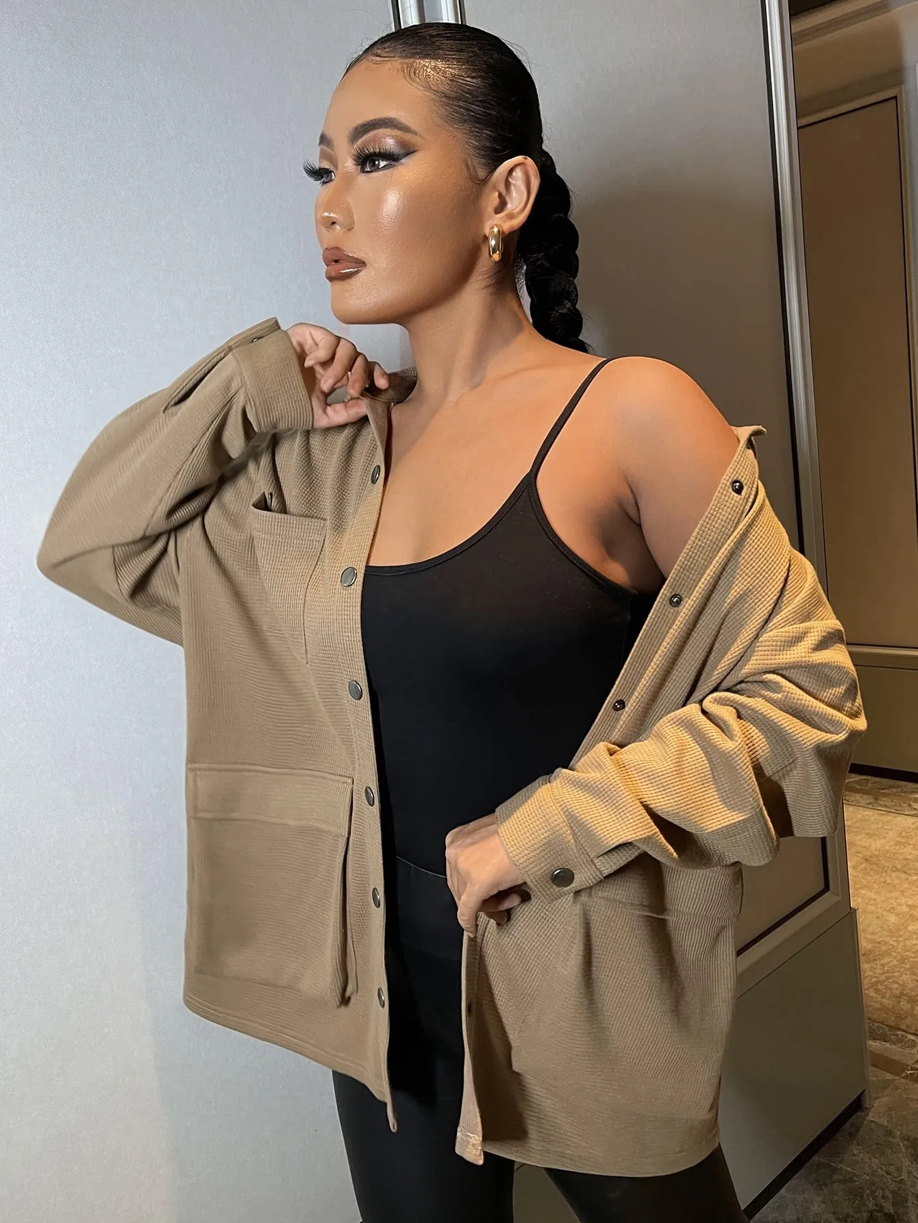 Casual Plain Button Long Sleeve Collar Long Women Coat