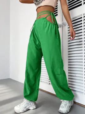 Casual Plain Drawstring Waist Cargo Pant