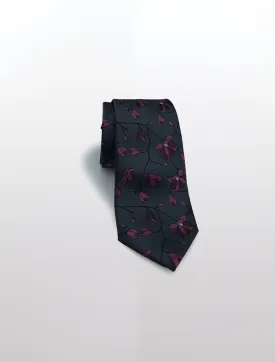 Charcoal with Purple Floral Patterned Microfiber Tie