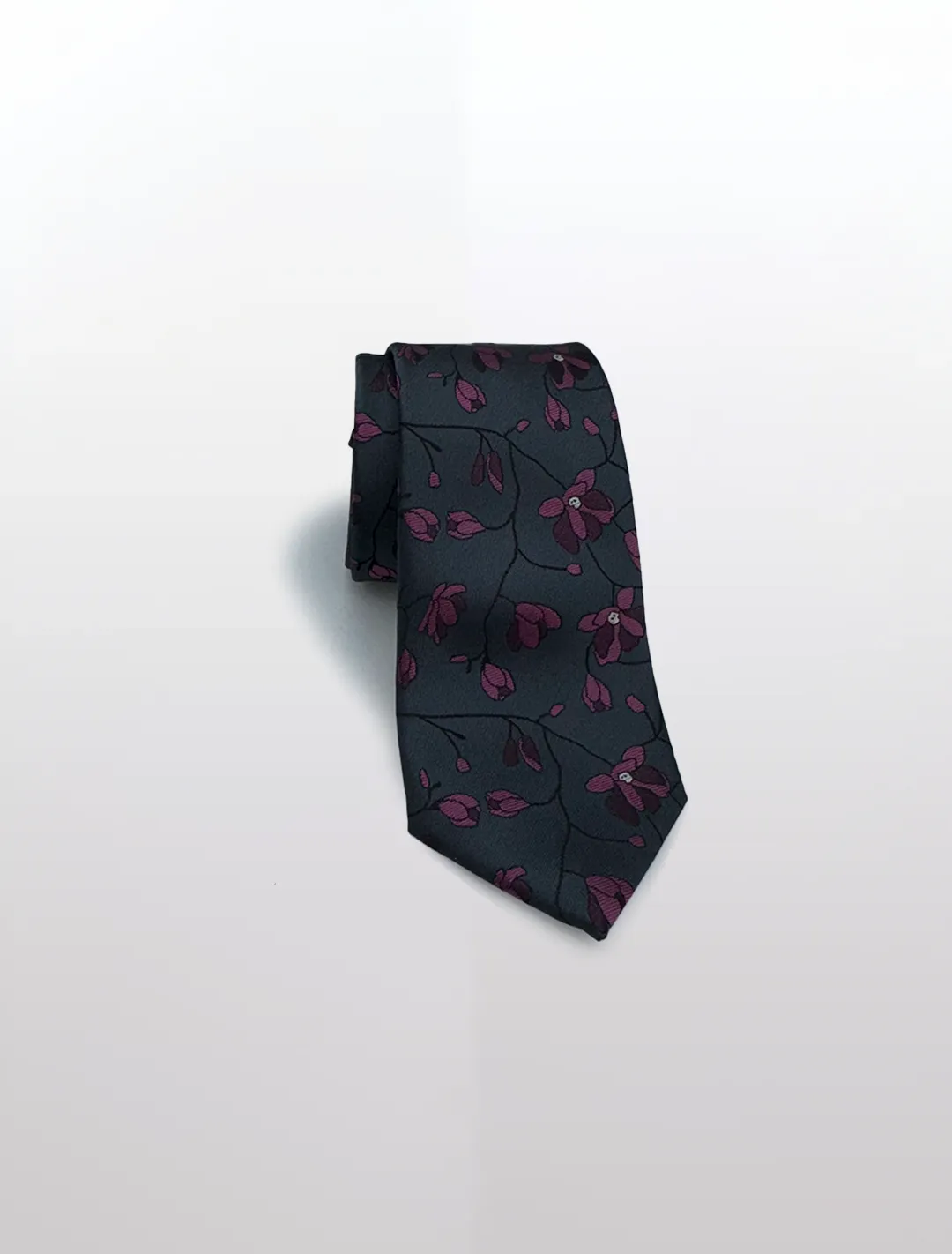 Charcoal with Purple Floral Patterned Microfiber Tie