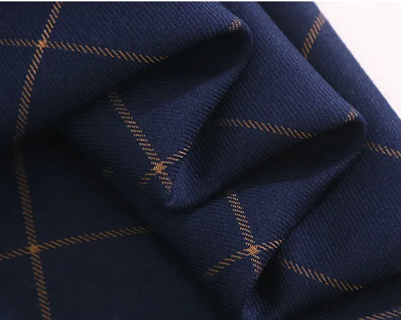 Classyby Navy Blue  Men Suit 2022 Slim Fit Mens Plaid checked Suits Groom Wedding Suit