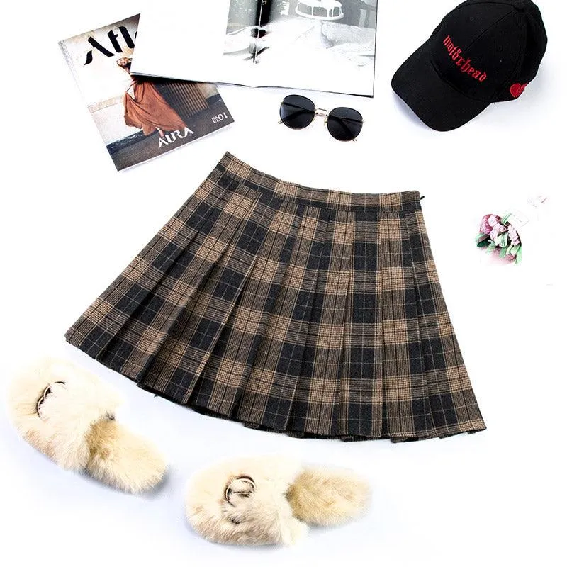 College Style High Waist Small Plaid Skirts for Women