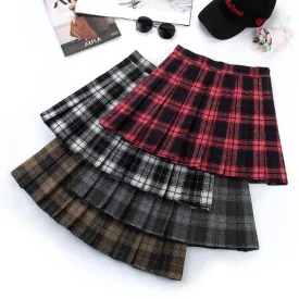 College Style High Waist Small Plaid Skirts for Women