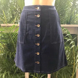Corduroy Mini Skirt in Navy Blue Sz S - OOAK