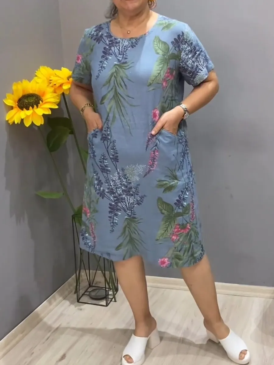 Cotton and Linen Floral Dress